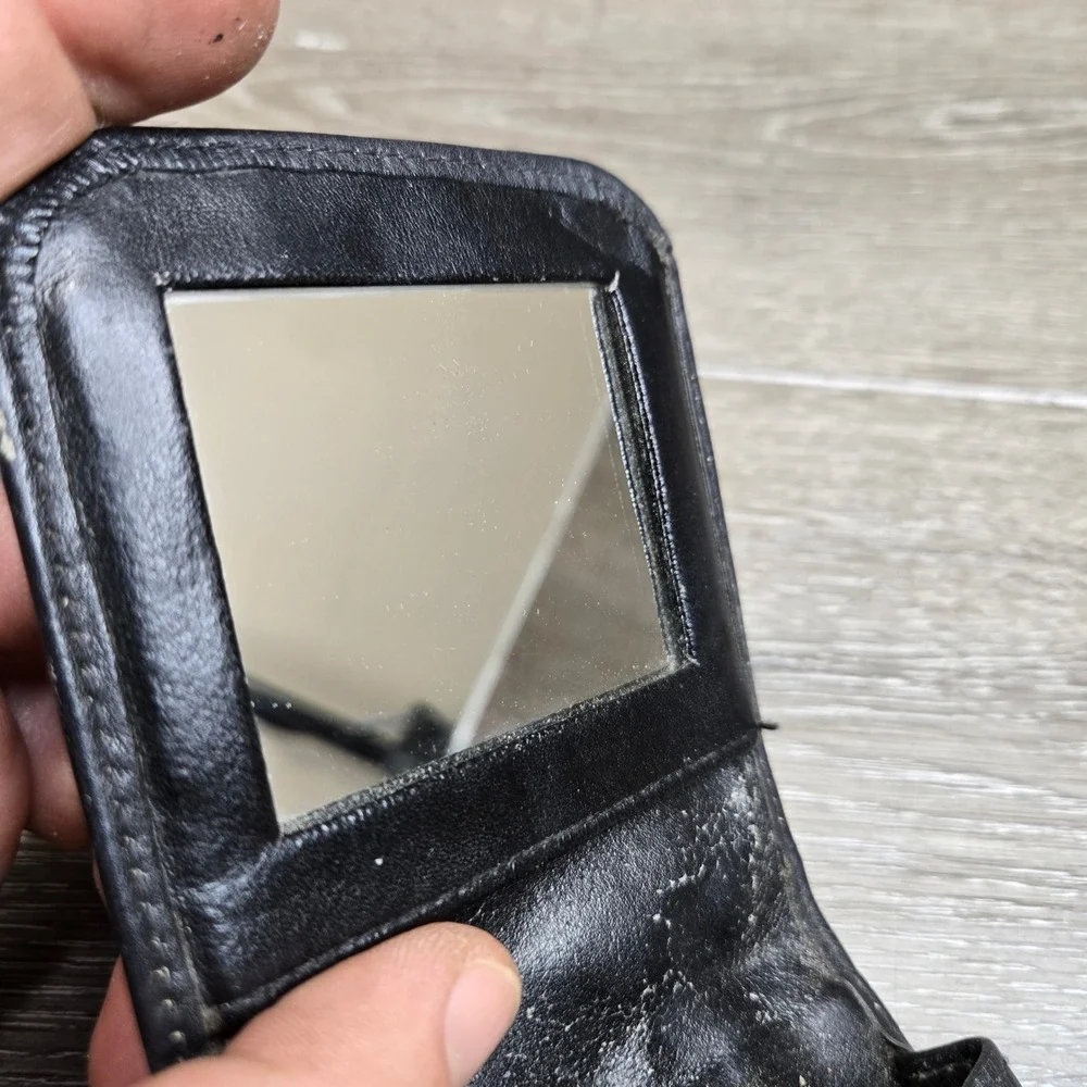 Lilian Vernon Leather Lipstick Case +Mirror Black Monogram Rickford KKM Makeup